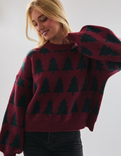 Load image into Gallery viewer, Burgundy Christmas Tree Sweater
