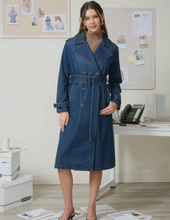 Load image into Gallery viewer, Long Denim Trench Coat