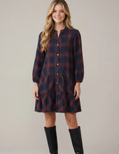 Load image into Gallery viewer, Navy Plaid 3/4 Sleeve Dress