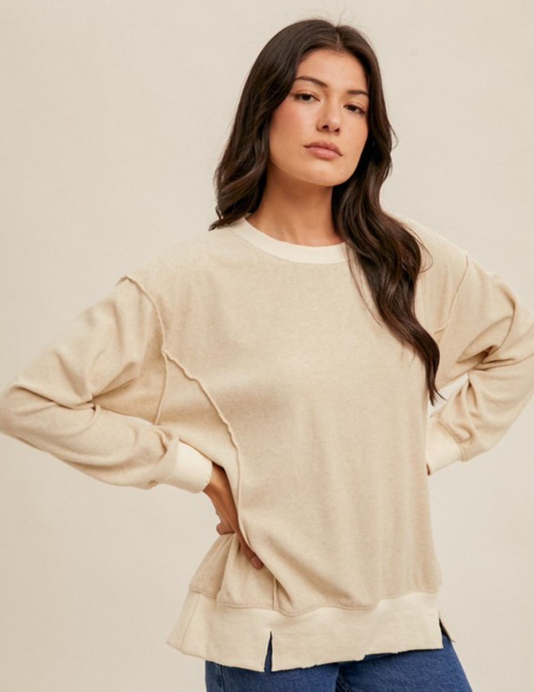 Beige oversized sweatshirt sales