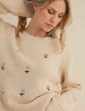Load image into Gallery viewer, Taupe Floral Embroidered Sweater
