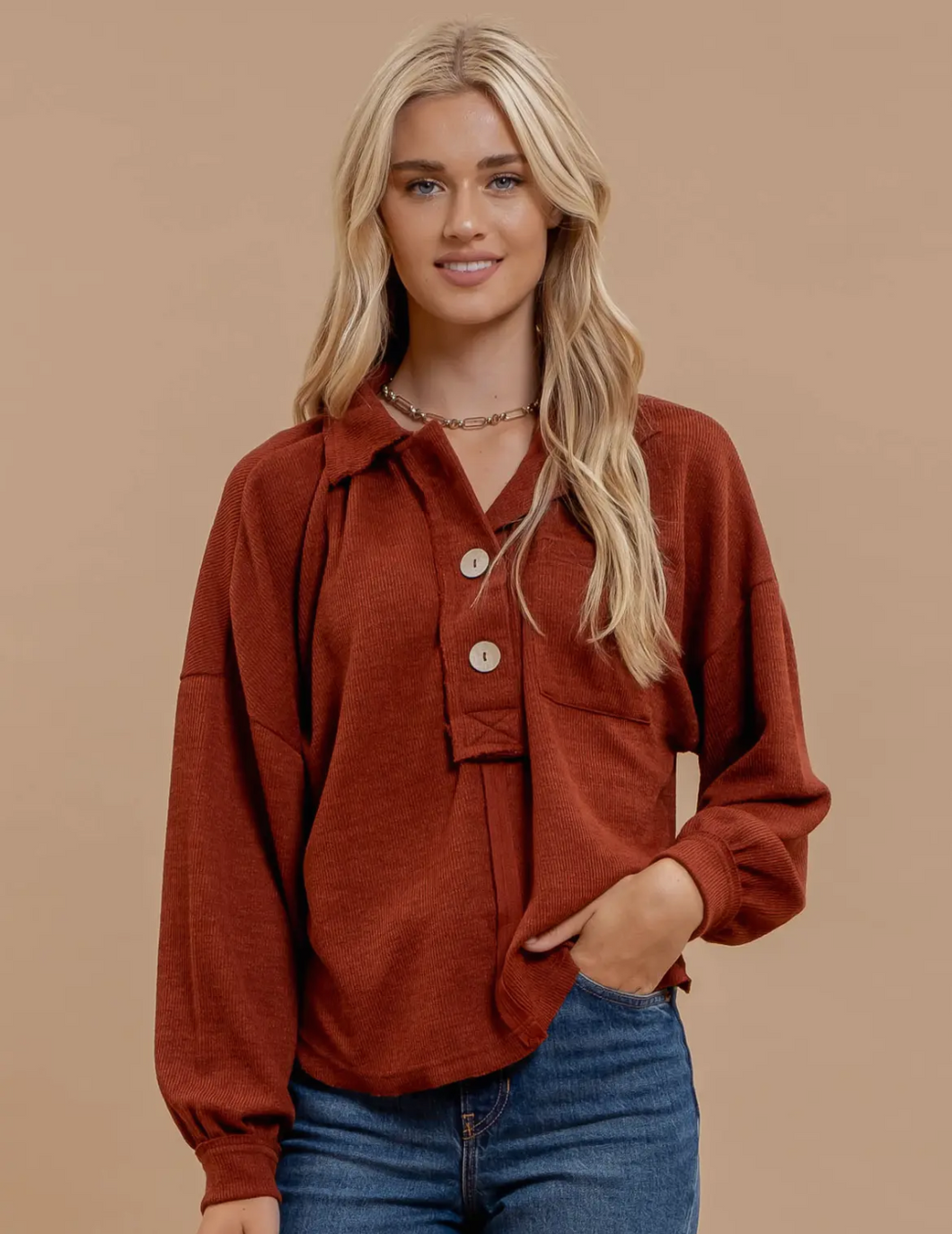 Brick Red Collard Top