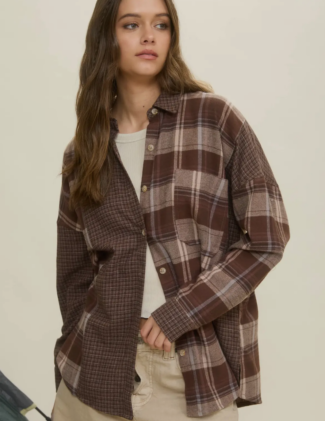 Brown Colorblock Plaid Shirt