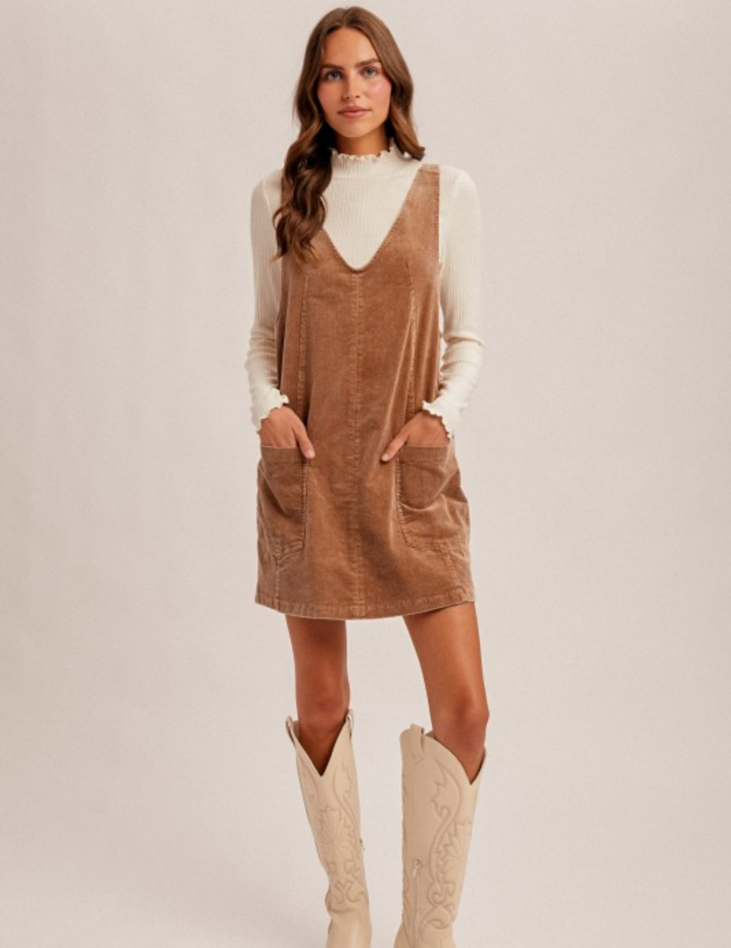 Brown Corduroy Overall Dress
