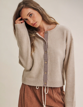 Load image into Gallery viewer, Brown Gingham Trim Cardigan
