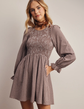Load image into Gallery viewer, Brown Mini Gingham Dress
