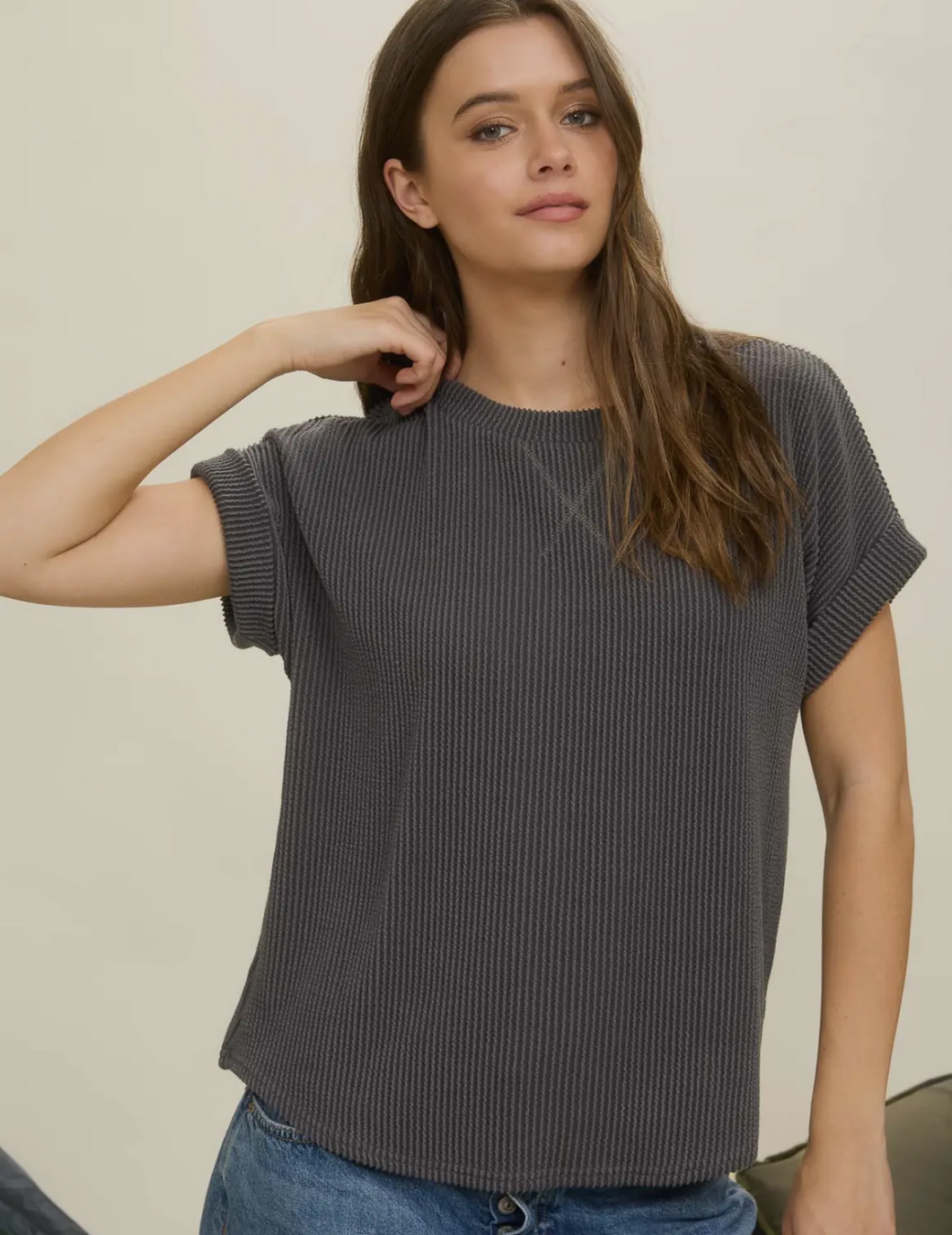 Ribbed Crew Neck Top
