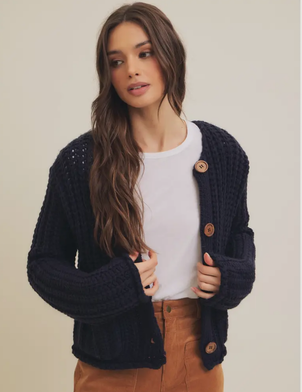 Chunky Navy Cardigan Sweater