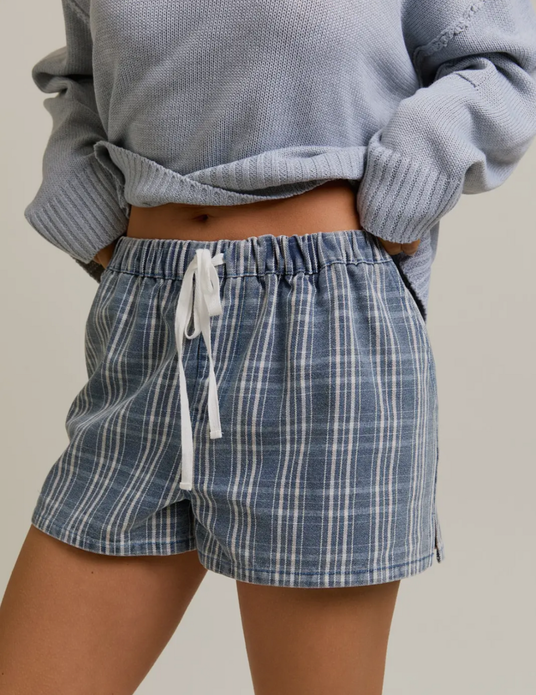 Denim Plaid Shorts