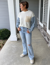 Load image into Gallery viewer, Cream Denim Sleeve Sweater
