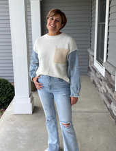 Load image into Gallery viewer, Cream Denim Sleeve Sweater
