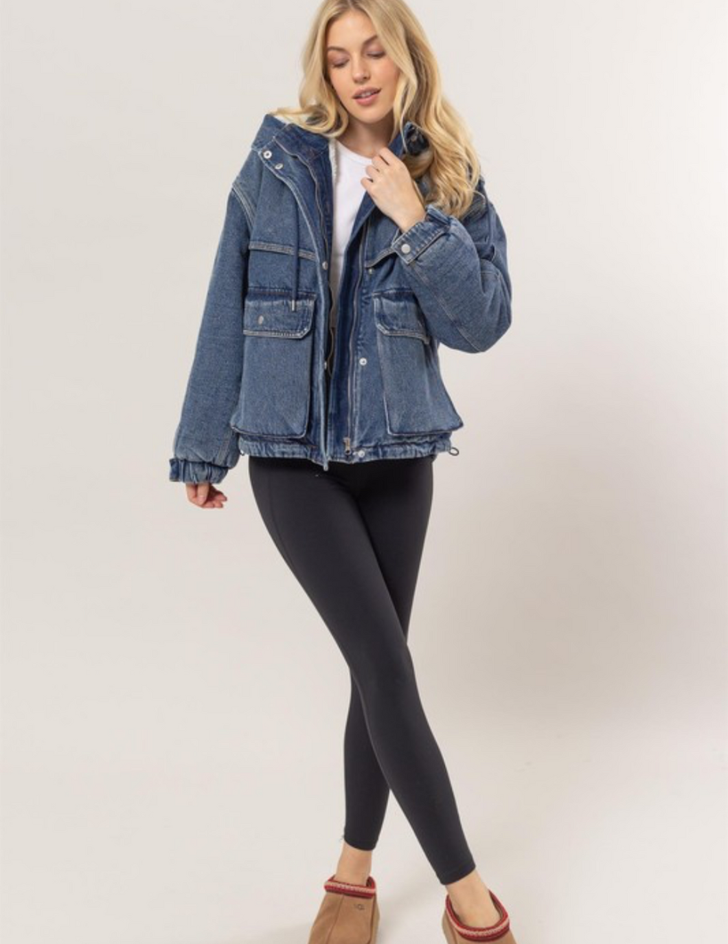 Denim Sherpa Hooded Jacket