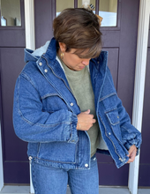 Load image into Gallery viewer, Denim Sherpa Hooded Jacket
