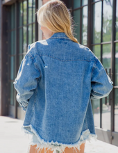 Load image into Gallery viewer, Distressed Oversized Denim Jacket
