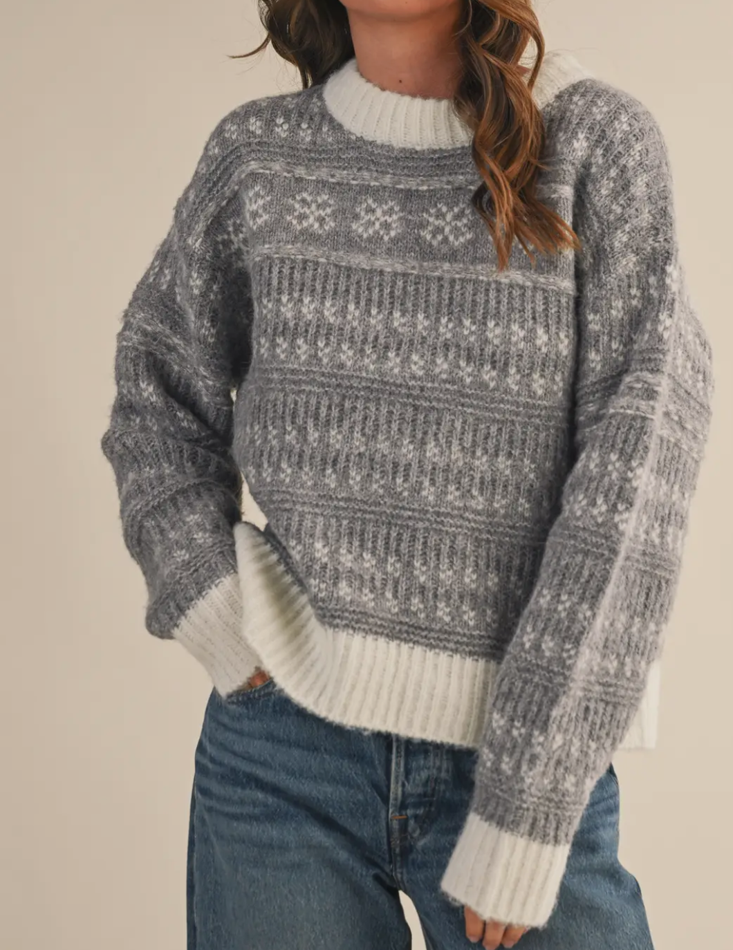 Grey Patterned Knit Sweater