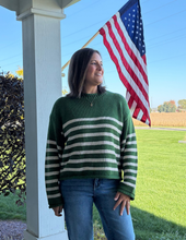 Load image into Gallery viewer, Green/Oatmeal Striped Sweater
