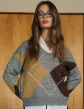 Load image into Gallery viewer, Grey Argyle Sweater
