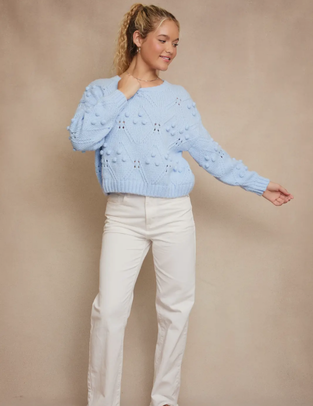 Light Blue Pompom Sweater