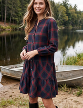 Load image into Gallery viewer, Navy Plaid 3/4 Sleeve Dress
