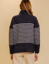 Load image into Gallery viewer, Navy Striped Turtleneck Sweater
