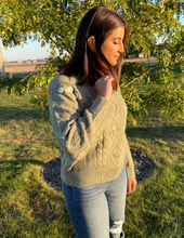 Load image into Gallery viewer, Light Olive Cable Knit Sweater
