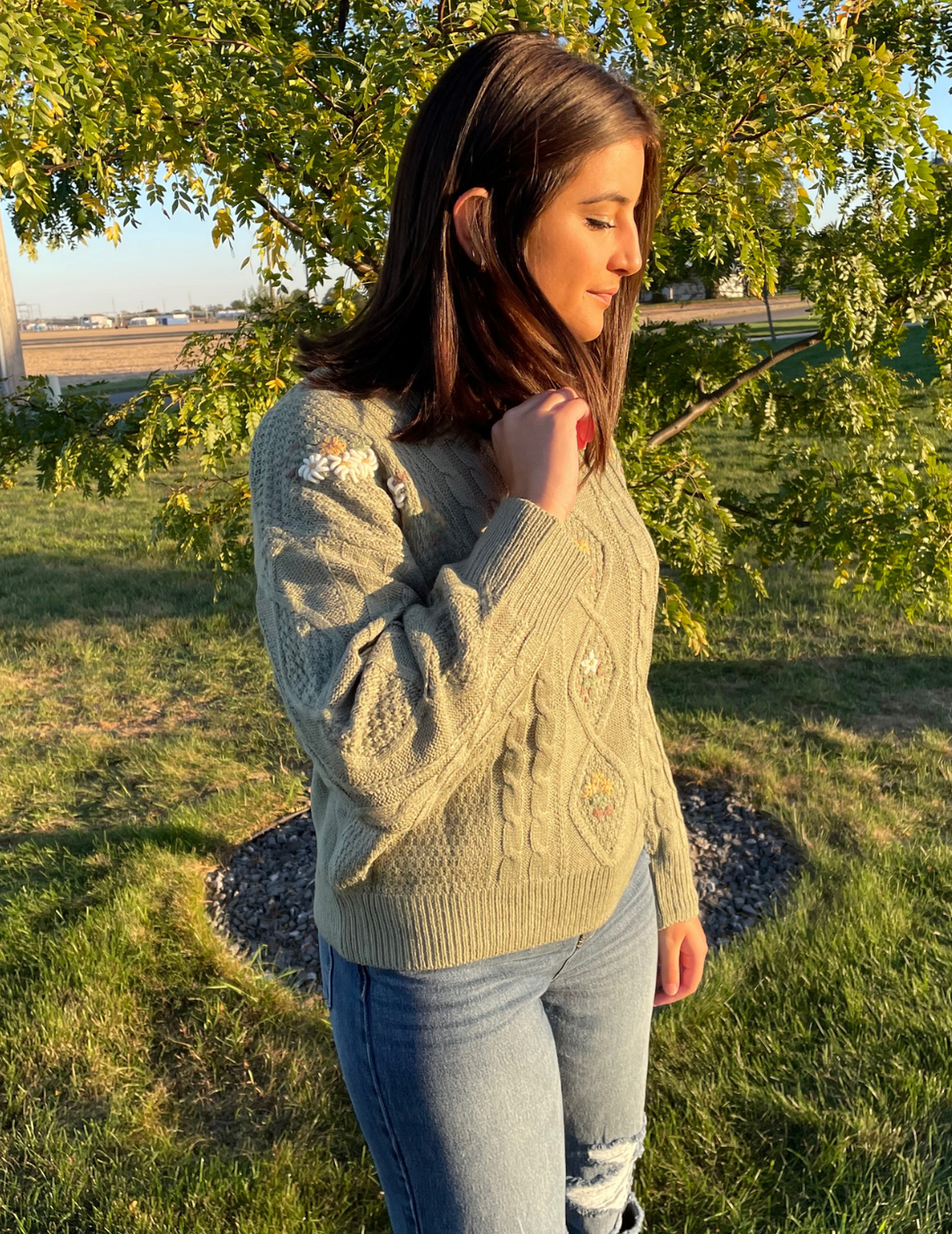 Light Olive Cable Knit Sweater