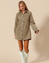 Load image into Gallery viewer, Olive Washed Denim Dress
