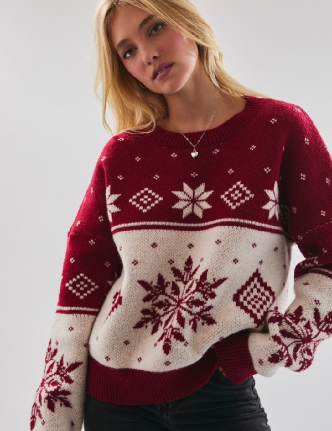 Red & Ivory Fair Isle Sweater