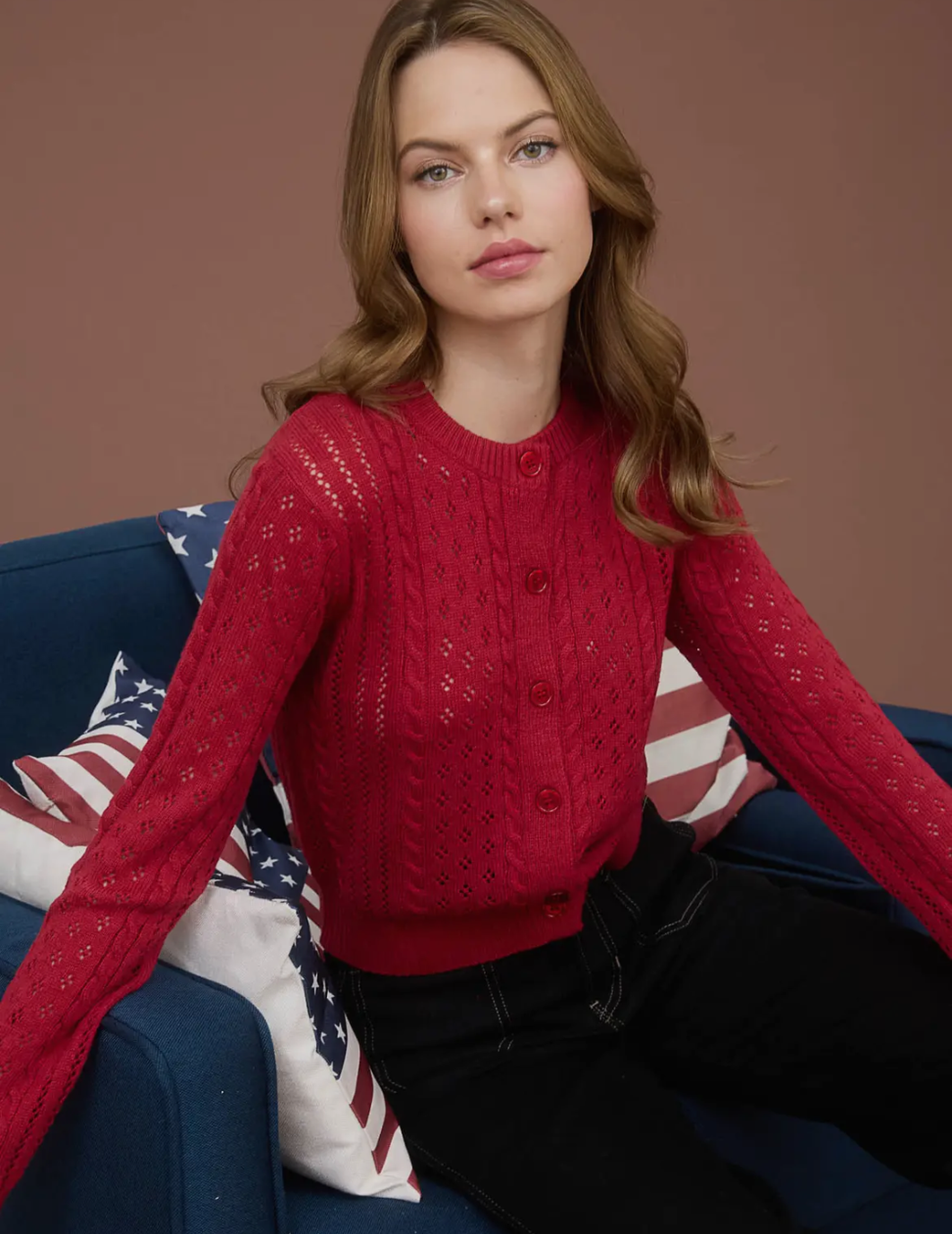 Red Button Down Cardigan