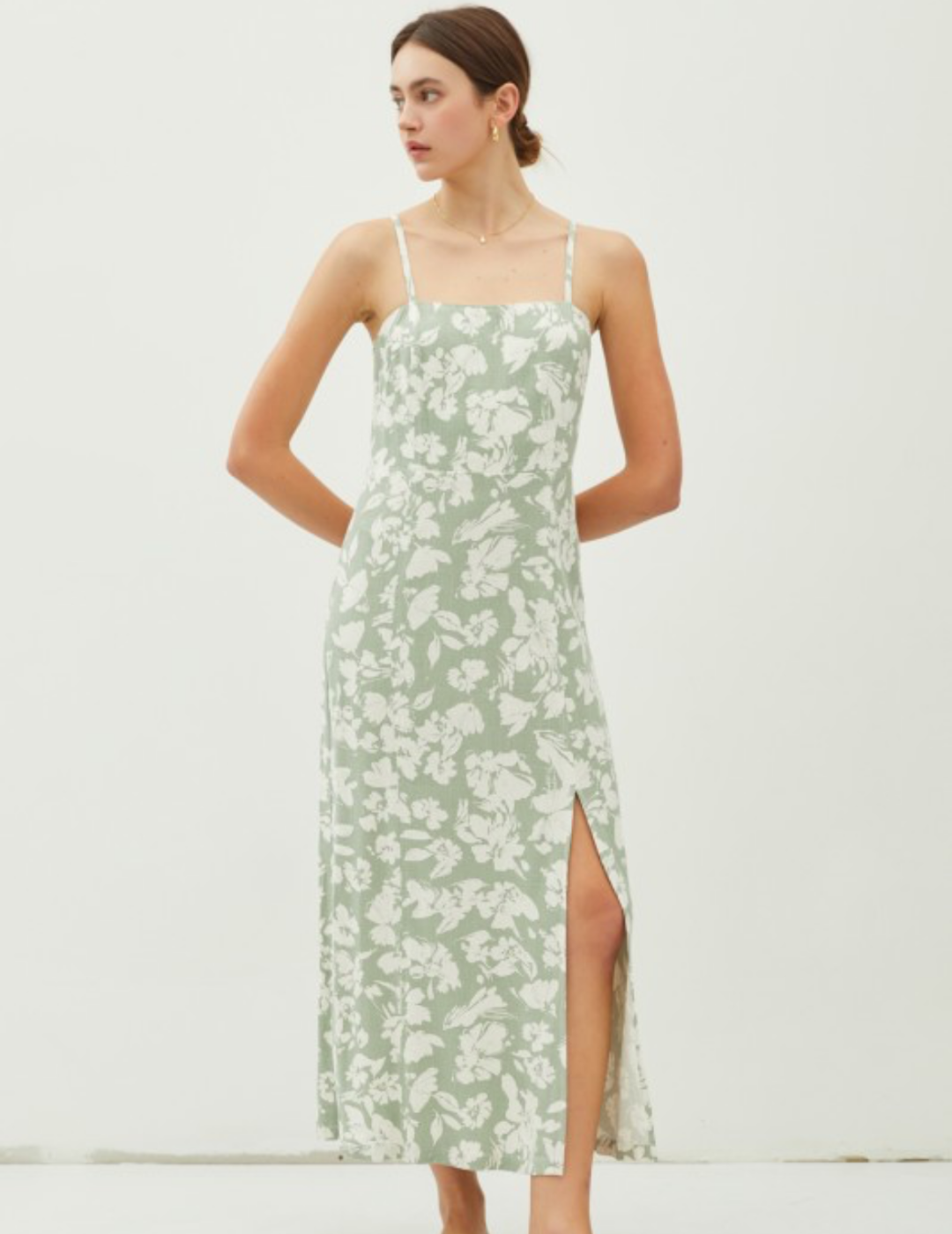 Sage floral Linen Dress  A Touch of Spark