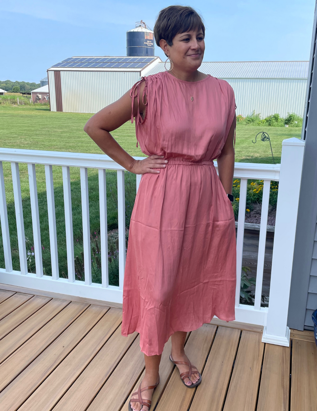 Salmon Sleeveless Midi Dress