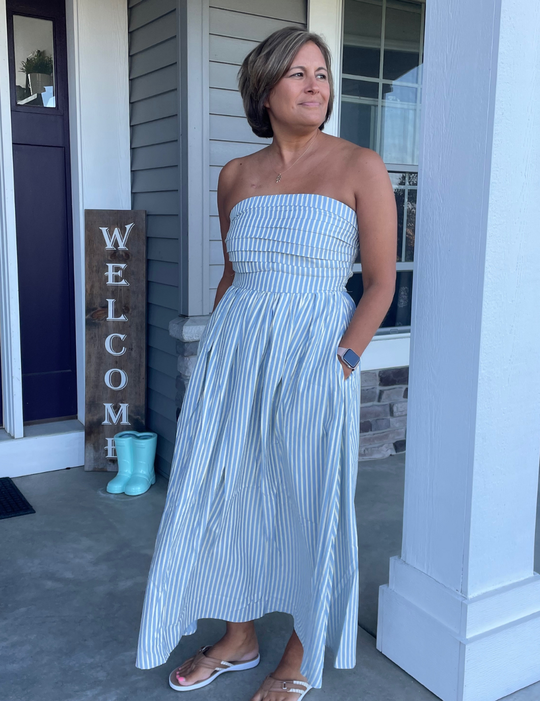 Striped Strapless Maxi Dress