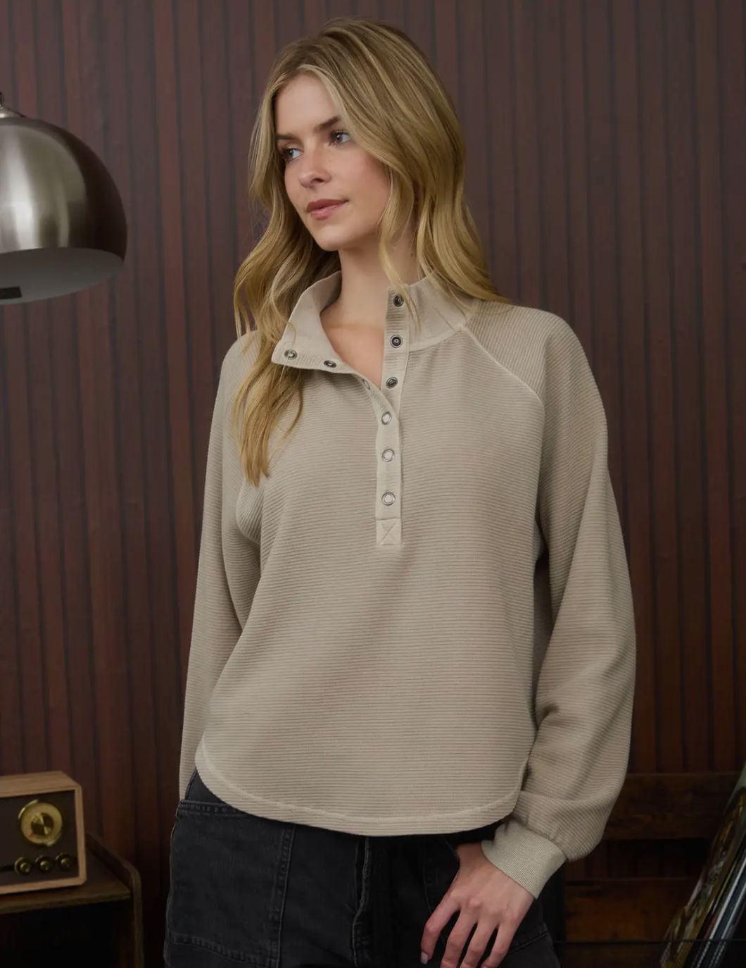 Taupe Half Snap Top