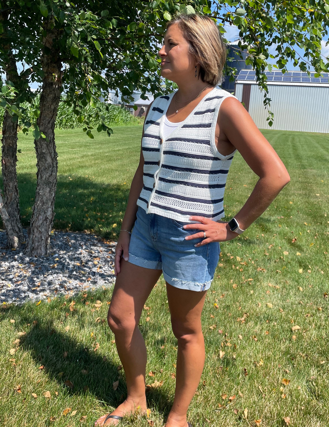 White/Navy Striped Vest