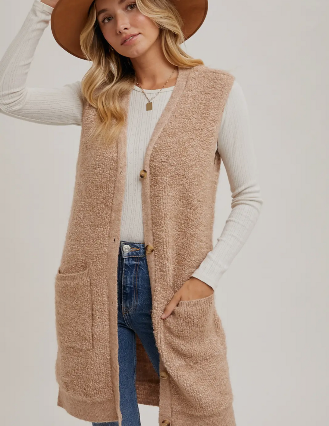 Teddy Knit Long Vest